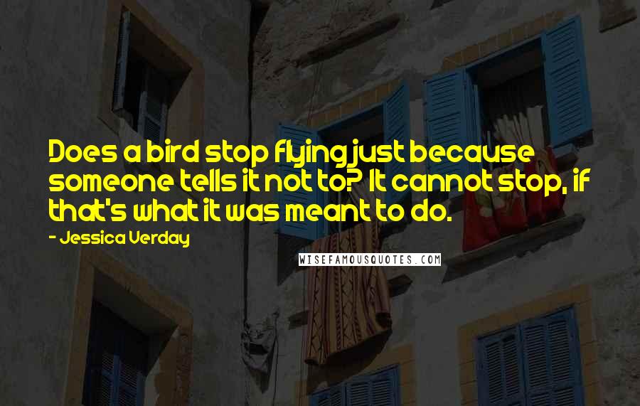 Jessica Verday Quotes: Does a bird stop flying just because someone tells it not to? It cannot stop, if that's what it was meant to do.