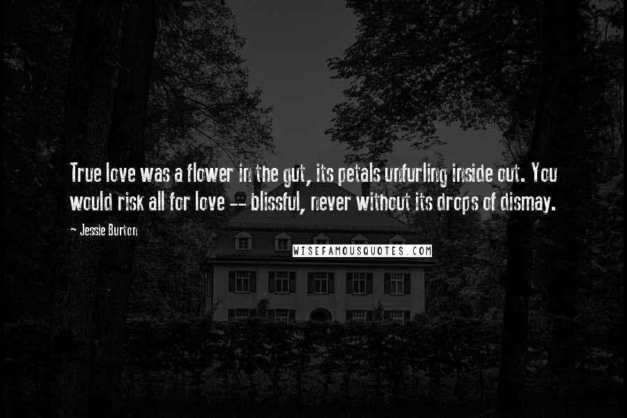 Jessie Burton Quotes: True love was a flower in the gut, its petals unfurling inside out. You would risk all for love -- blissful, never without its drops of dismay.