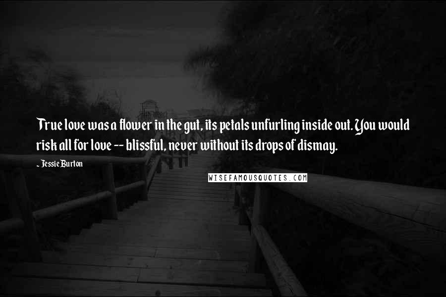 Jessie Burton Quotes: True love was a flower in the gut, its petals unfurling inside out. You would risk all for love -- blissful, never without its drops of dismay.