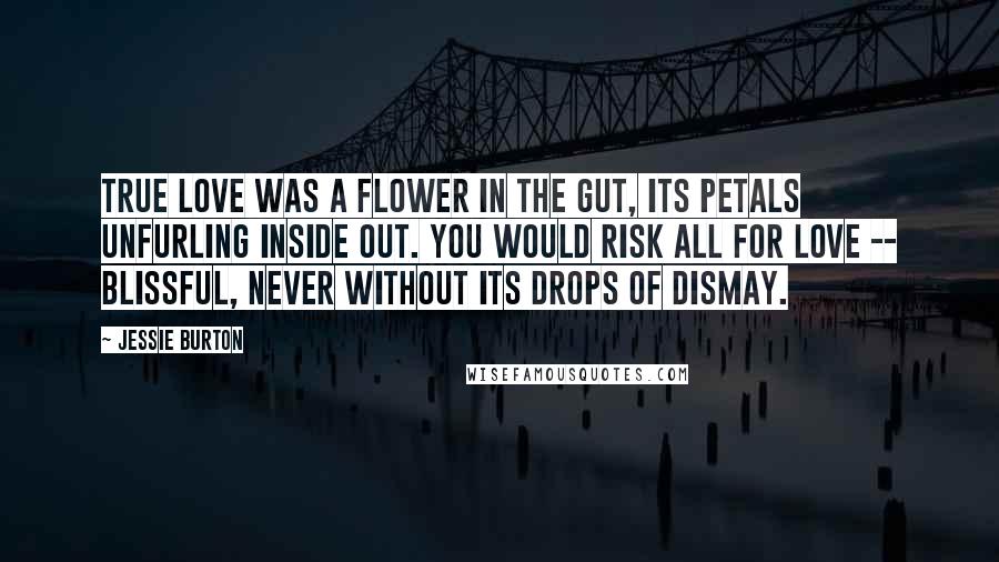 Jessie Burton Quotes: True love was a flower in the gut, its petals unfurling inside out. You would risk all for love -- blissful, never without its drops of dismay.