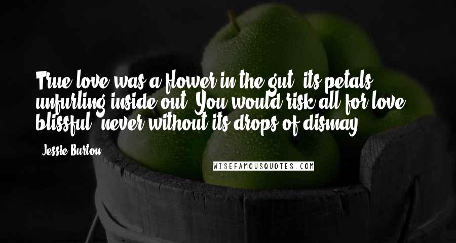 Jessie Burton Quotes: True love was a flower in the gut, its petals unfurling inside out. You would risk all for love -- blissful, never without its drops of dismay.