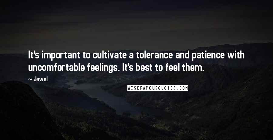 Jewel Quotes: It's important to cultivate a tolerance and patience with uncomfortable feelings. It's best to feel them.