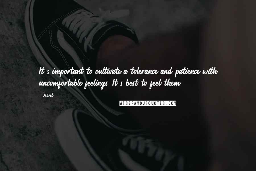 Jewel Quotes: It's important to cultivate a tolerance and patience with uncomfortable feelings. It's best to feel them.