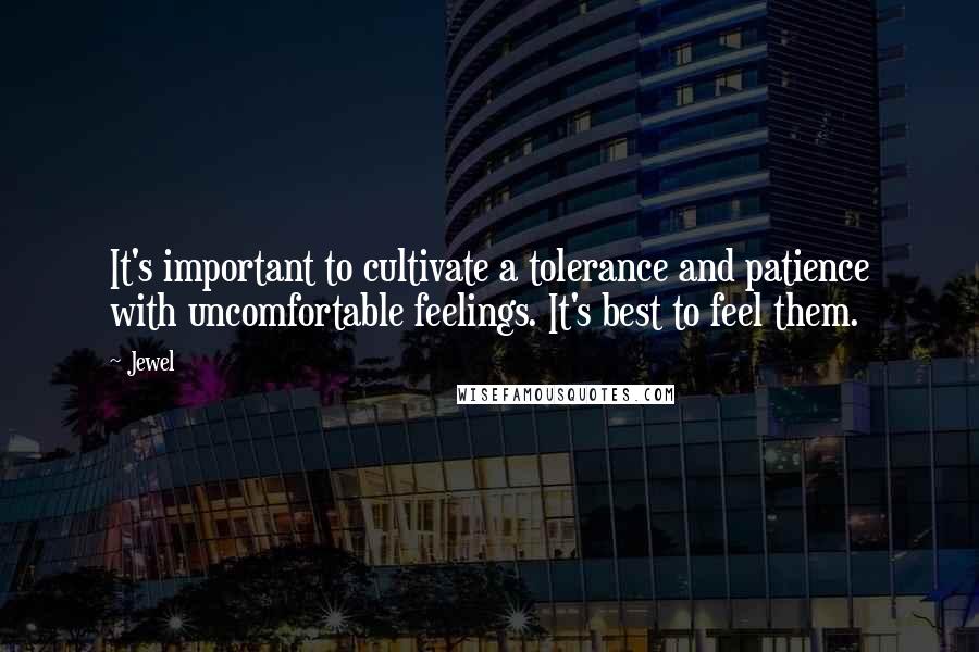 Jewel Quotes: It's important to cultivate a tolerance and patience with uncomfortable feelings. It's best to feel them.