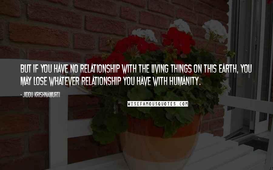 Jiddu Krishnamurti Quotes: But if you have no relationship with the living things on this earth, you may lose whatever relationship you have with humanity.