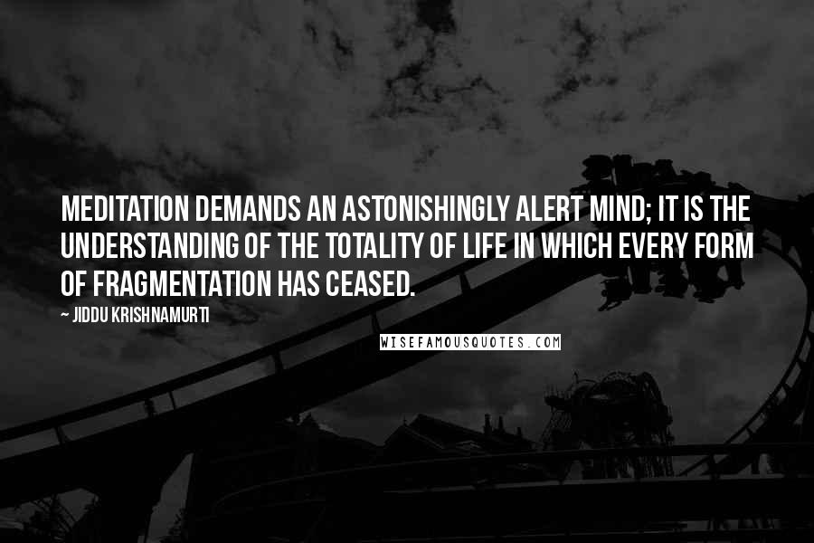 Jiddu Krishnamurti Quotes: Meditation demands an astonishingly alert mind; it is the understanding of the totality of life in which every form of fragmentation has ceased.