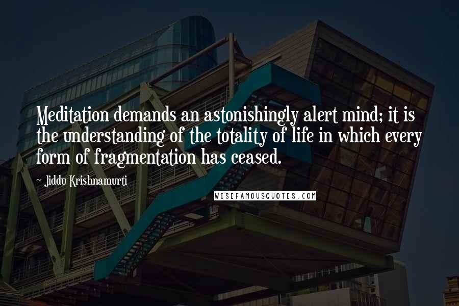 Jiddu Krishnamurti Quotes: Meditation demands an astonishingly alert mind; it is the understanding of the totality of life in which every form of fragmentation has ceased.