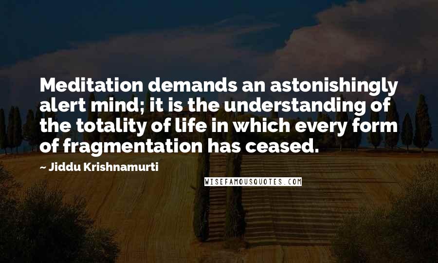 Jiddu Krishnamurti Quotes: Meditation demands an astonishingly alert mind; it is the understanding of the totality of life in which every form of fragmentation has ceased.