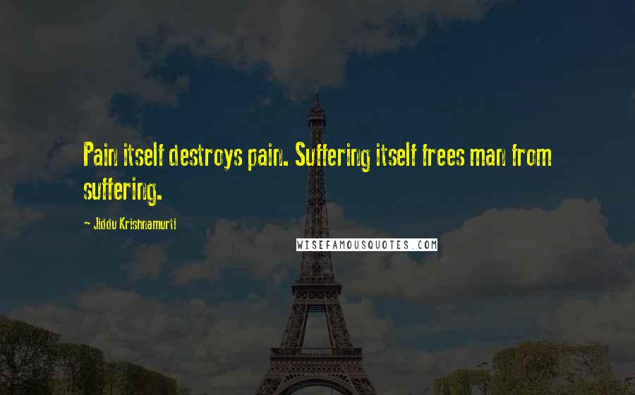 Jiddu Krishnamurti Quotes: Pain itself destroys pain. Suffering itself frees man from suffering.