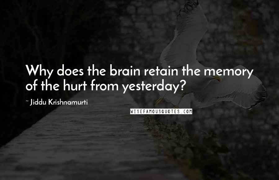 Jiddu Krishnamurti Quotes: Why does the brain retain the memory of the hurt from yesterday?