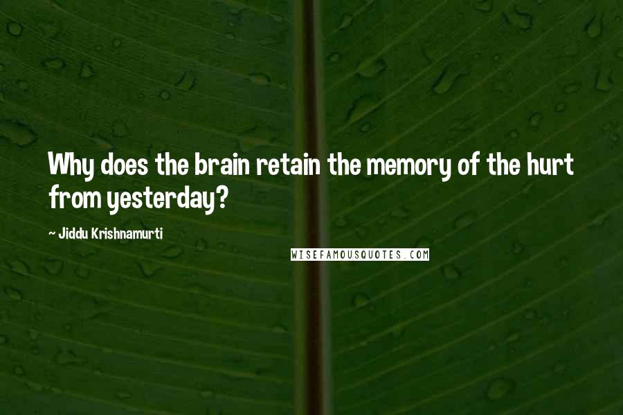 Jiddu Krishnamurti Quotes: Why does the brain retain the memory of the hurt from yesterday?