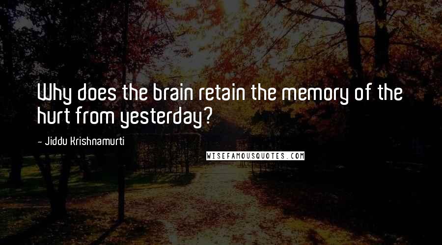 Jiddu Krishnamurti Quotes: Why does the brain retain the memory of the hurt from yesterday?