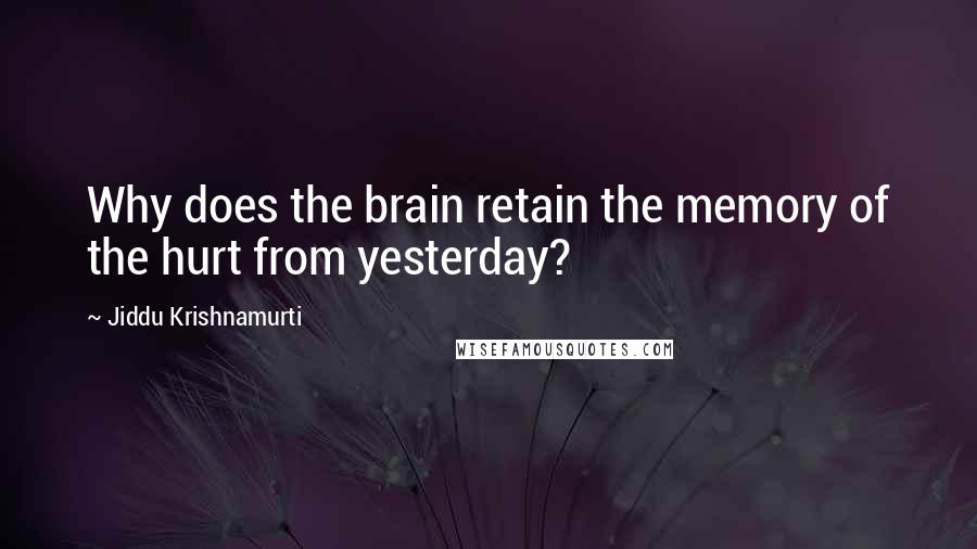 Jiddu Krishnamurti Quotes: Why does the brain retain the memory of the hurt from yesterday?