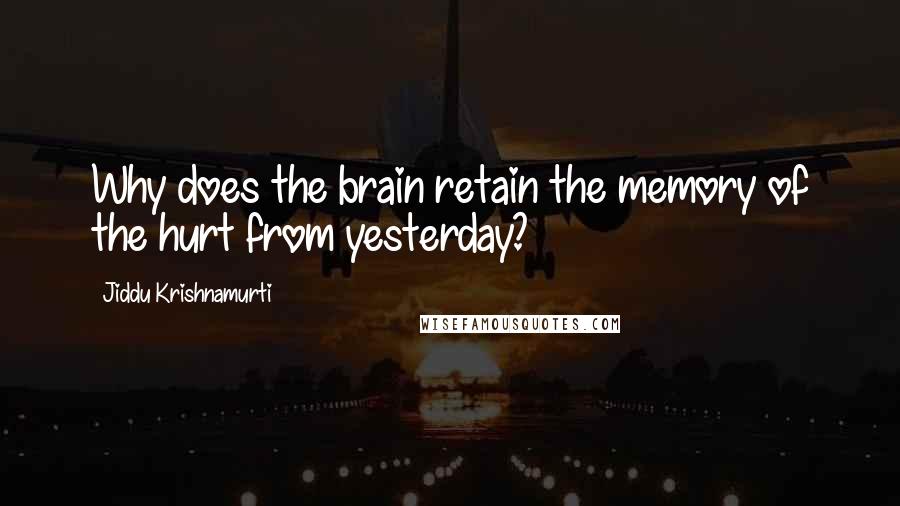 Jiddu Krishnamurti Quotes: Why does the brain retain the memory of the hurt from yesterday?