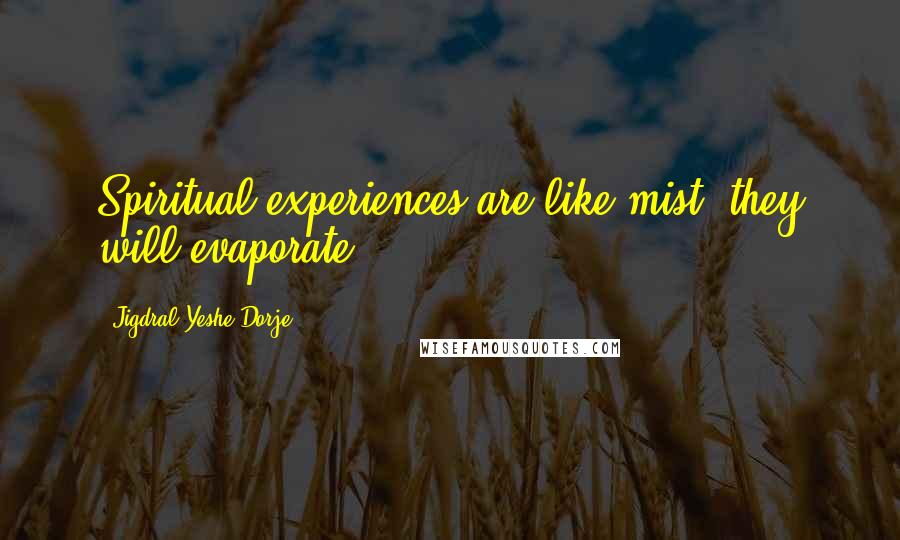 Jigdral Yeshe Dorje Quotes: Spiritual experiences are like mist, they will evaporate.
