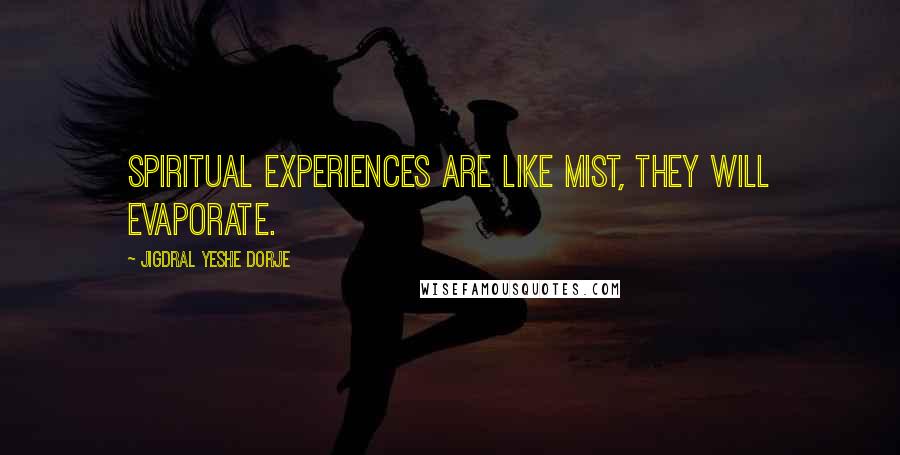 Jigdral Yeshe Dorje Quotes: Spiritual experiences are like mist, they will evaporate.