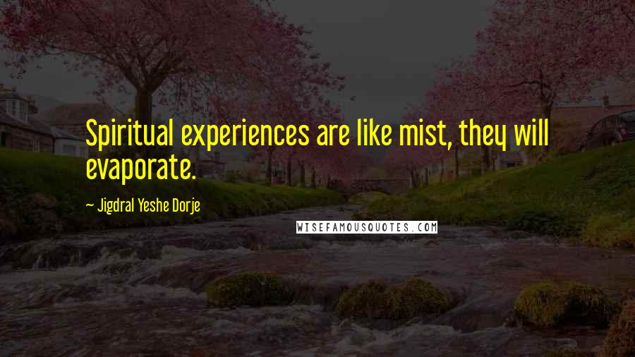 Jigdral Yeshe Dorje Quotes: Spiritual experiences are like mist, they will evaporate.