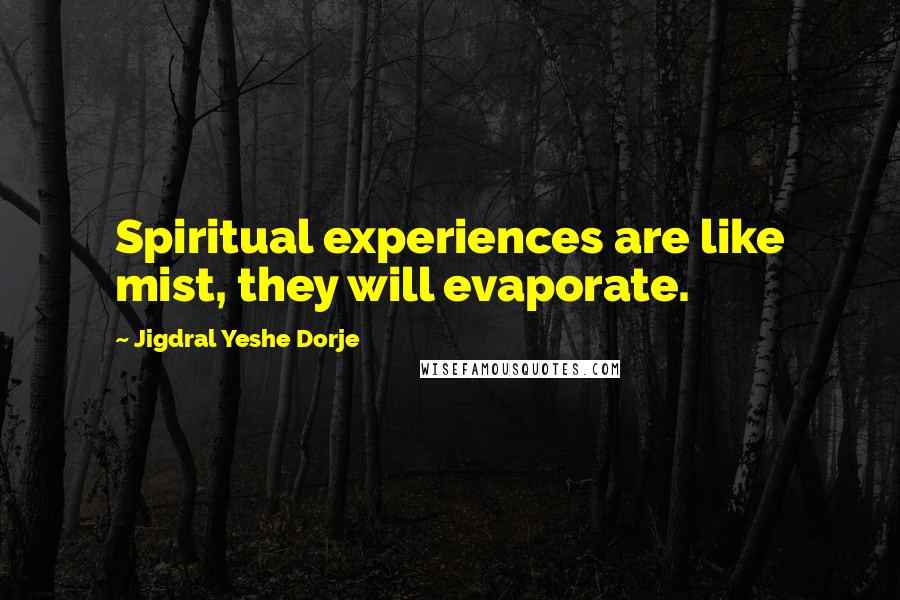 Jigdral Yeshe Dorje Quotes: Spiritual experiences are like mist, they will evaporate.