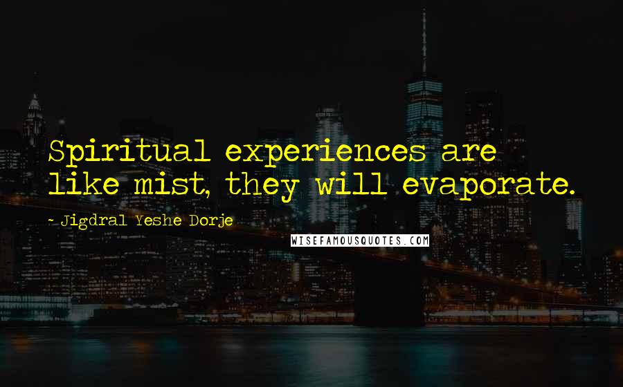Jigdral Yeshe Dorje Quotes: Spiritual experiences are like mist, they will evaporate.
