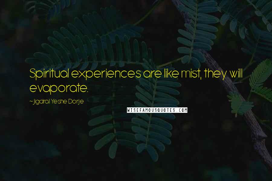 Jigdral Yeshe Dorje Quotes: Spiritual experiences are like mist, they will evaporate.