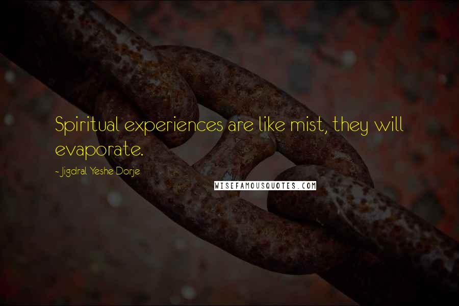 Jigdral Yeshe Dorje Quotes: Spiritual experiences are like mist, they will evaporate.