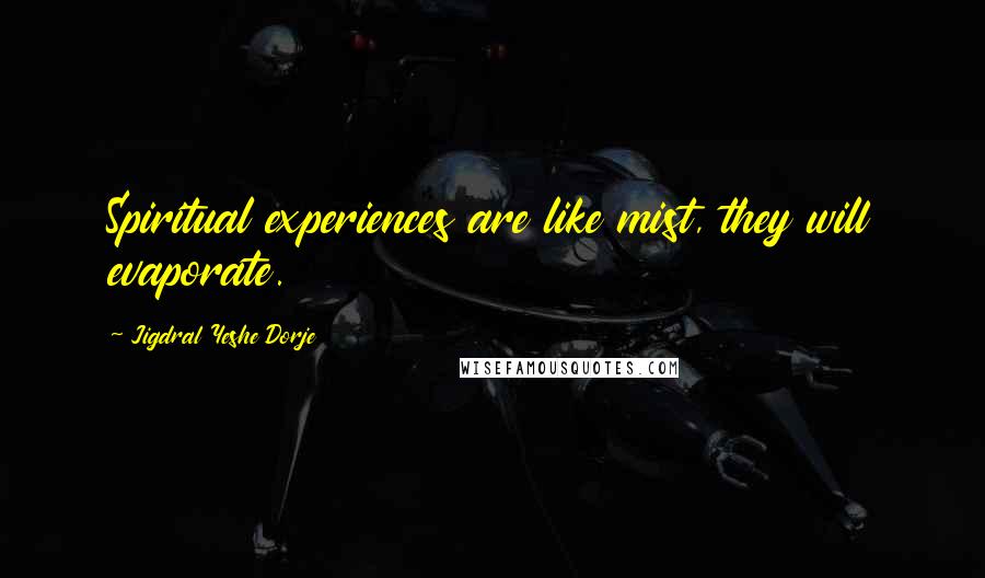 Jigdral Yeshe Dorje Quotes: Spiritual experiences are like mist, they will evaporate.
