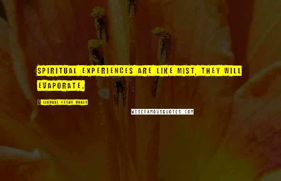 Jigdral Yeshe Dorje Quotes: Spiritual experiences are like mist, they will evaporate.