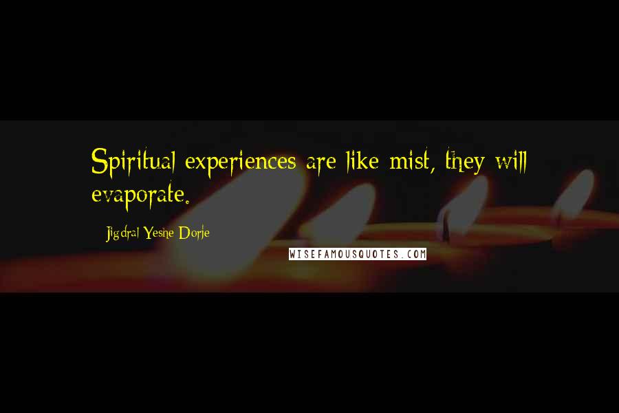 Jigdral Yeshe Dorje Quotes: Spiritual experiences are like mist, they will evaporate.