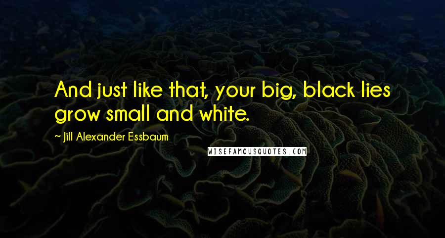 Jill Alexander Essbaum Quotes: And just like that, your big, black lies grow small and white.