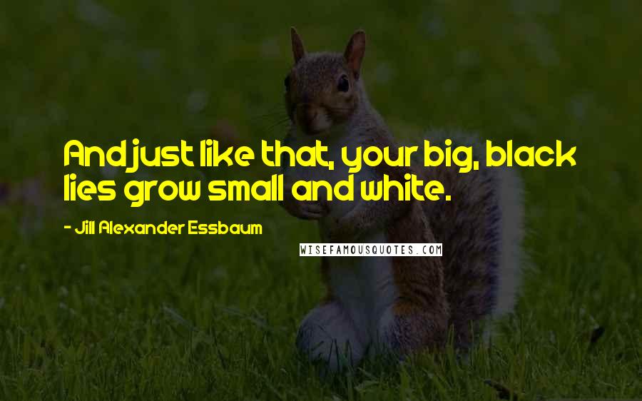 Jill Alexander Essbaum Quotes: And just like that, your big, black lies grow small and white.