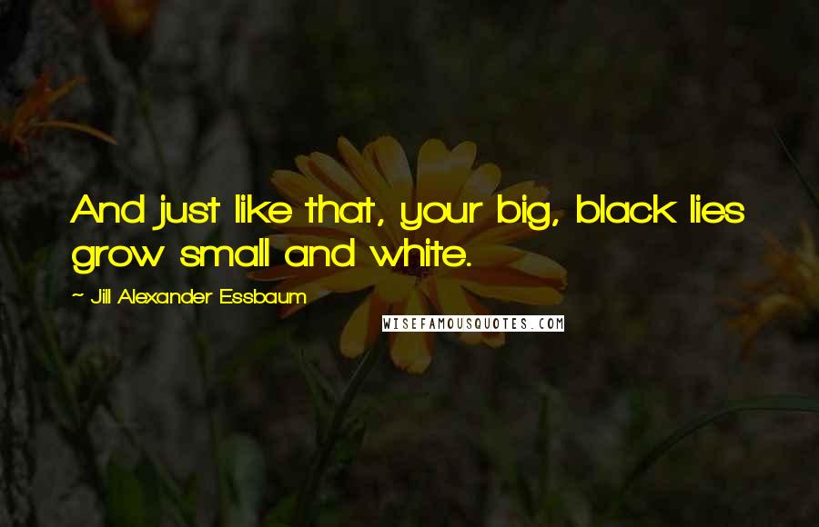 Jill Alexander Essbaum Quotes: And just like that, your big, black lies grow small and white.