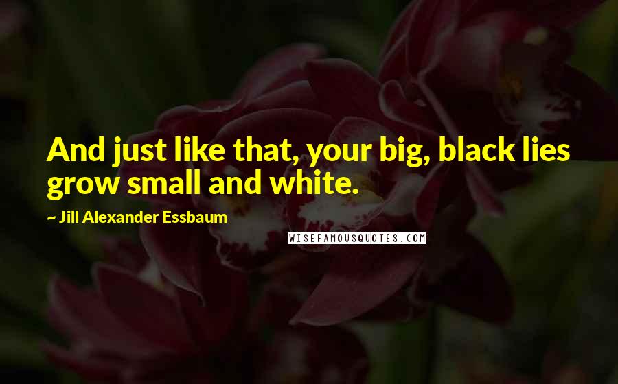 Jill Alexander Essbaum Quotes: And just like that, your big, black lies grow small and white.