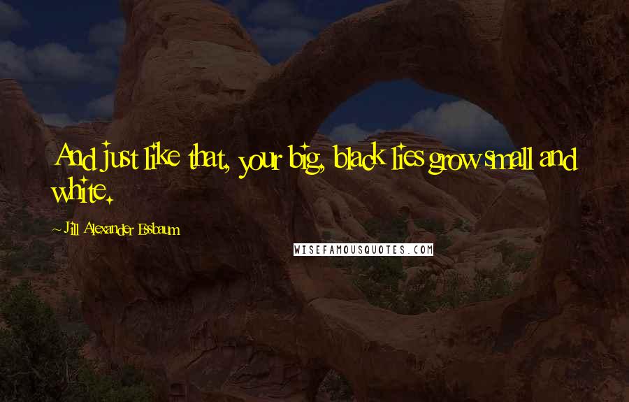 Jill Alexander Essbaum Quotes: And just like that, your big, black lies grow small and white.