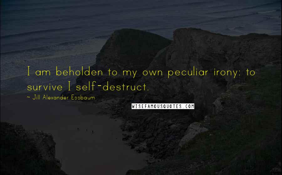 Jill Alexander Essbaum Quotes: I am beholden to my own peculiar irony: to survive I self-destruct.