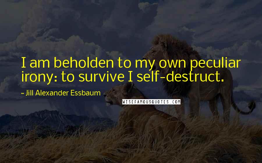 Jill Alexander Essbaum Quotes: I am beholden to my own peculiar irony: to survive I self-destruct.