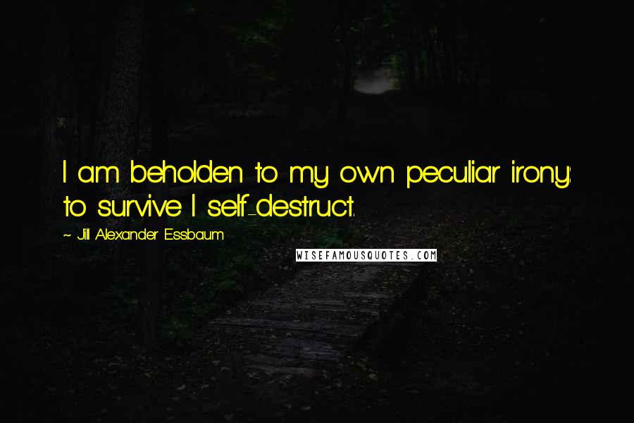 Jill Alexander Essbaum Quotes: I am beholden to my own peculiar irony: to survive I self-destruct.