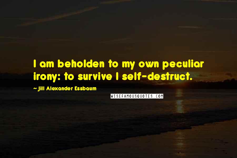 Jill Alexander Essbaum Quotes: I am beholden to my own peculiar irony: to survive I self-destruct.