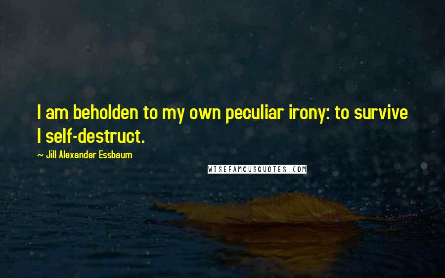 Jill Alexander Essbaum Quotes: I am beholden to my own peculiar irony: to survive I self-destruct.