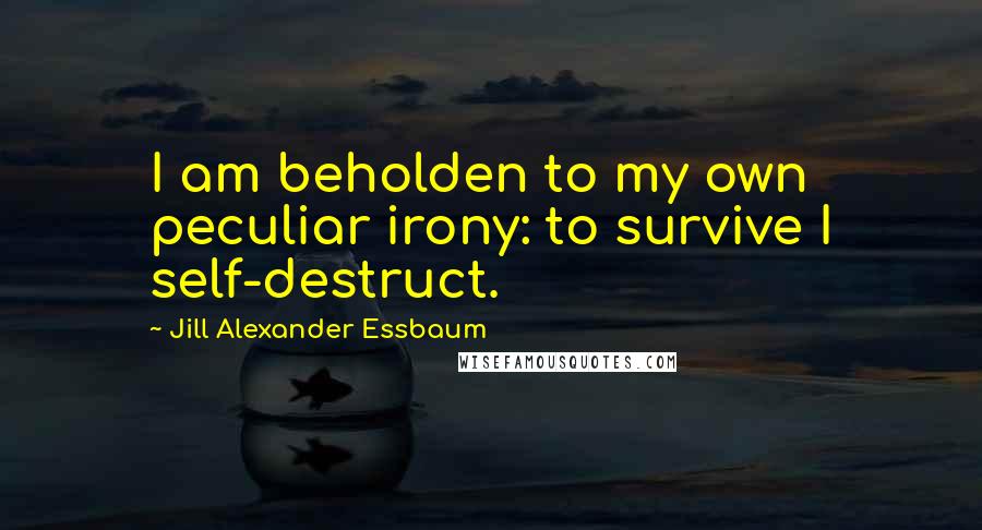 Jill Alexander Essbaum Quotes: I am beholden to my own peculiar irony: to survive I self-destruct.