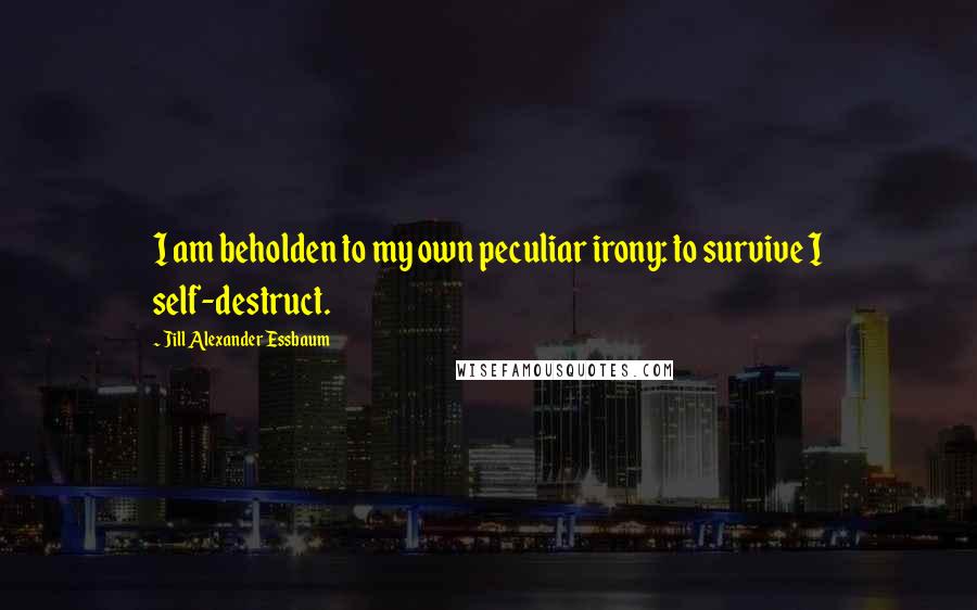 Jill Alexander Essbaum Quotes: I am beholden to my own peculiar irony: to survive I self-destruct.