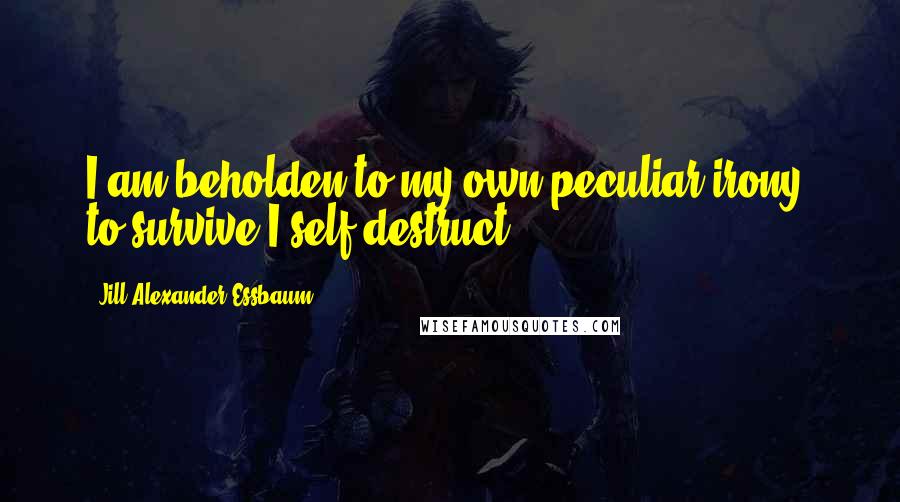 Jill Alexander Essbaum Quotes: I am beholden to my own peculiar irony: to survive I self-destruct.