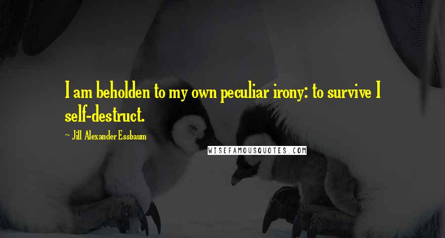 Jill Alexander Essbaum Quotes: I am beholden to my own peculiar irony: to survive I self-destruct.