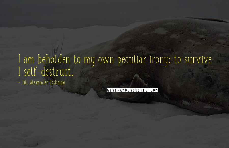 Jill Alexander Essbaum Quotes: I am beholden to my own peculiar irony: to survive I self-destruct.