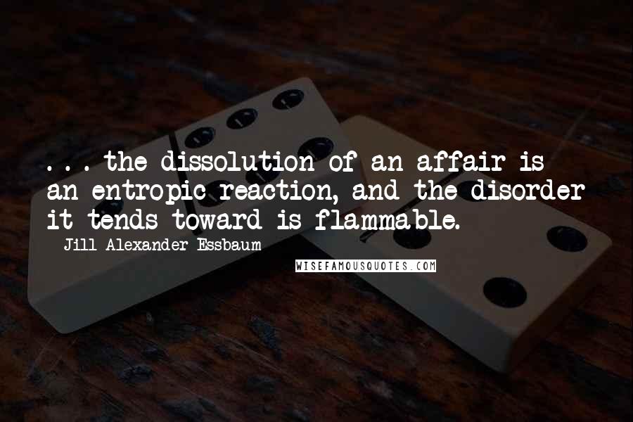 Jill Alexander Essbaum Quotes: . . . the dissolution of an affair is an entropic reaction, and the disorder it tends toward is flammable.