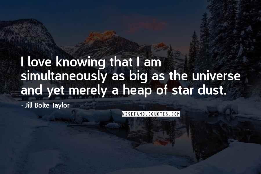 Jill Bolte Taylor Quotes: I love knowing that I am simultaneously as big as the universe and yet merely a heap of star dust.