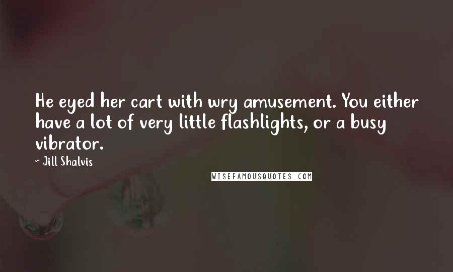 Jill Shalvis Quotes: He eyed her cart with wry amusement. You either have a lot of very little flashlights, or a busy vibrator.