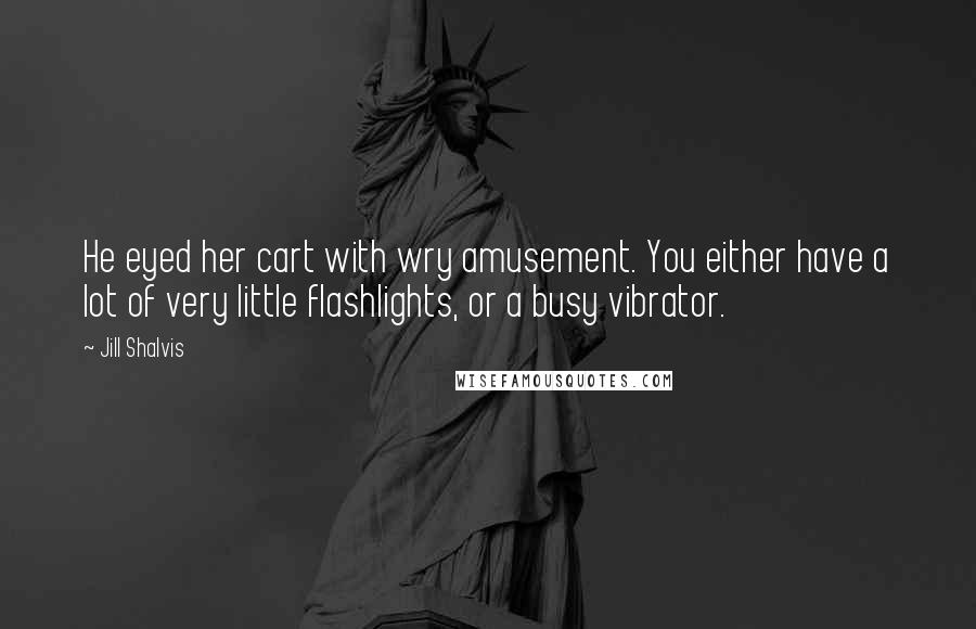 Jill Shalvis Quotes: He eyed her cart with wry amusement. You either have a lot of very little flashlights, or a busy vibrator.