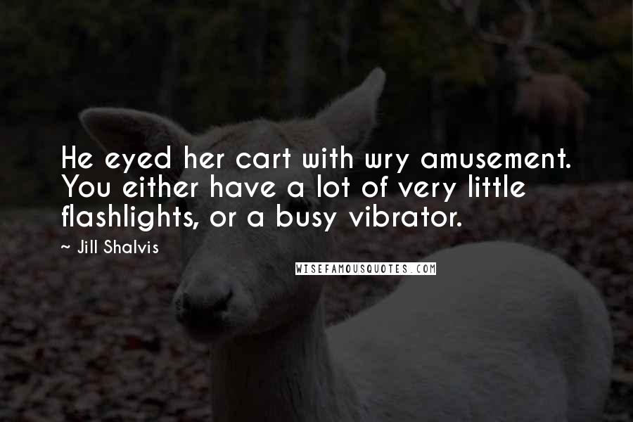 Jill Shalvis Quotes: He eyed her cart with wry amusement. You either have a lot of very little flashlights, or a busy vibrator.