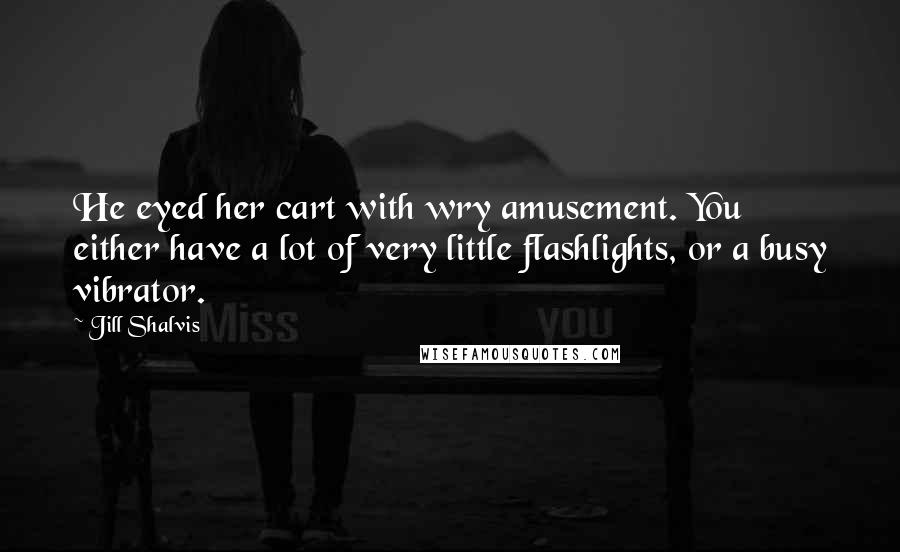 Jill Shalvis Quotes: He eyed her cart with wry amusement. You either have a lot of very little flashlights, or a busy vibrator.