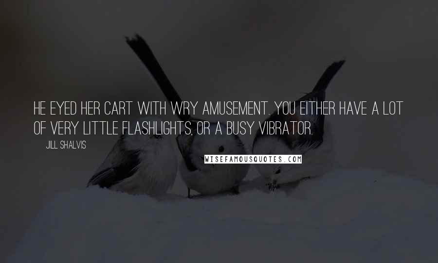 Jill Shalvis Quotes: He eyed her cart with wry amusement. You either have a lot of very little flashlights, or a busy vibrator.